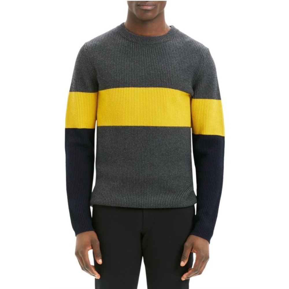 Theory Men's Zoren Merino Wool‎ Striped Crew Neck Sweater Size Small